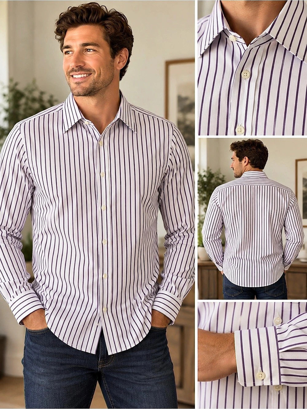 IZOD All-Over Stretch Striped Button-Down Dress Shirt Medium